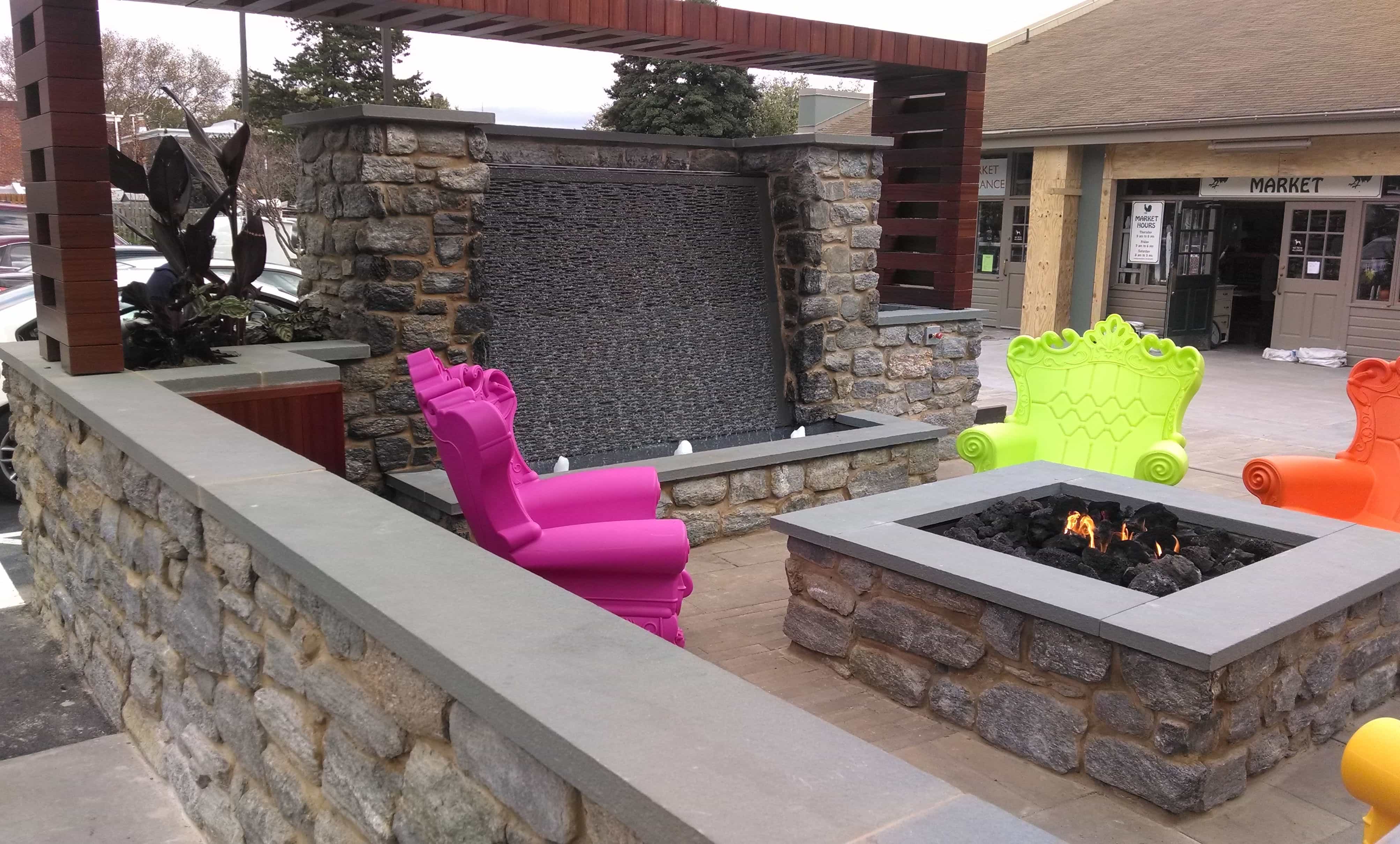 Wall & Firepit Coping with Ripple-Cut Waterfall